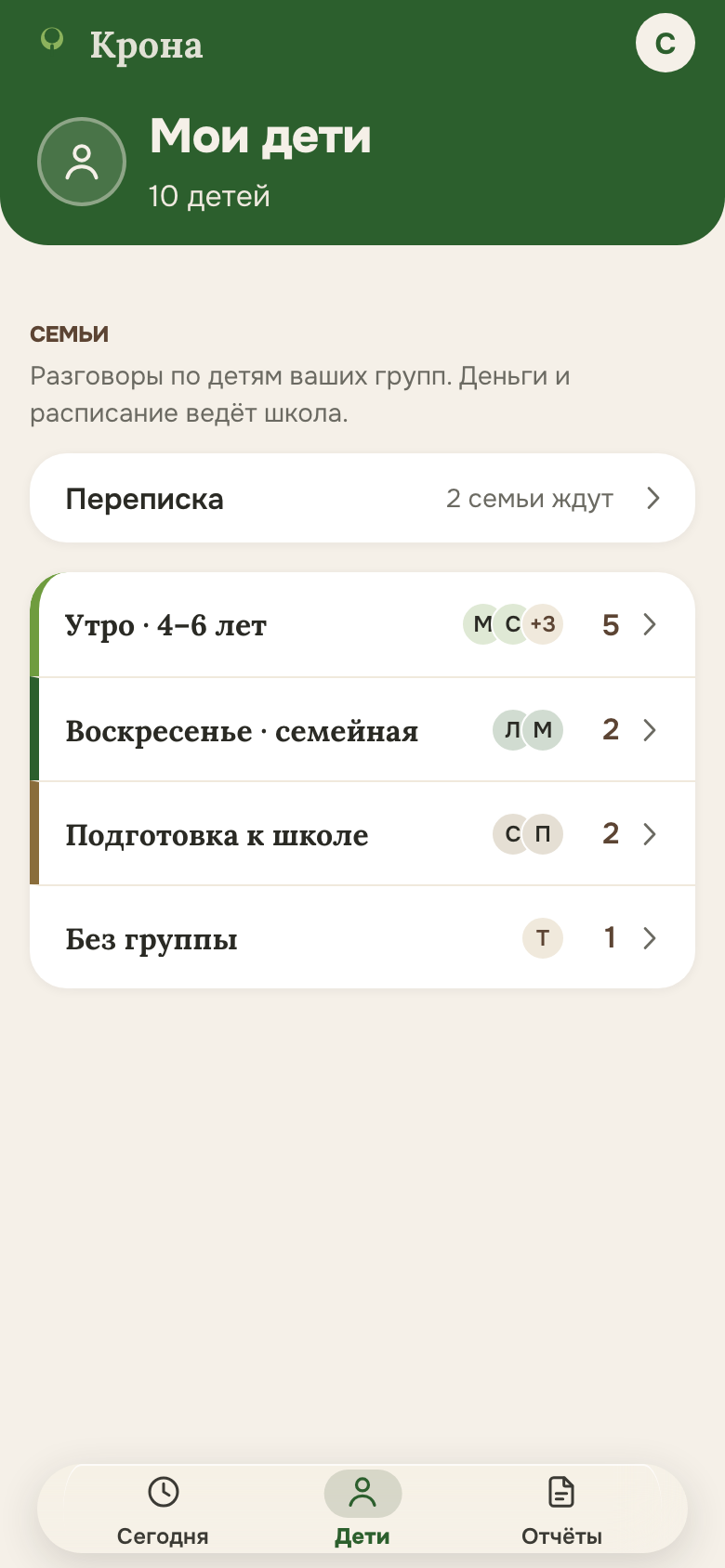 Экран «Сегодня» у специалиста